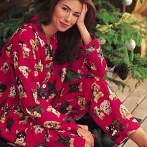 Nick & Nora Flannel Dog Breeds Milkbone Pajama Set Red Small